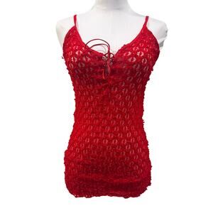 Leg Avenue Red Crochet Sheer Lace Mini Dress Stretchy OS Sexy Festival Sultry